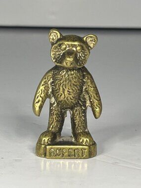 Small Brass Rupert Bear Figurine 2" Vintage Metal Decor Cottagecore Collectible